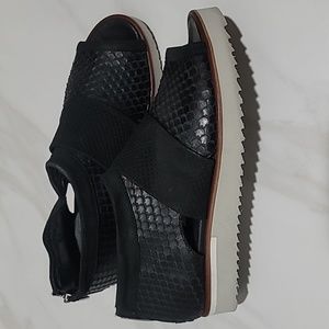 BLACK ITALIAN LEATHER PLATFORM SANDALS SUEDE OPEN TOE ZIP BACK ANKLE SHOES 38